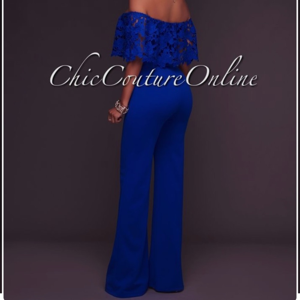 Royal blue lace top strapless jumpsuit